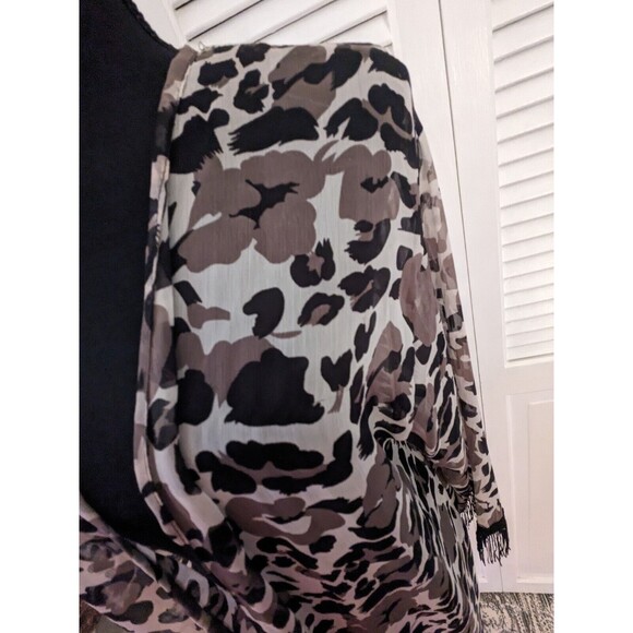 Cruise Club Ladies One Size Brown/White/Black Sheer Leopard Fringe Cover-Up NEW - Picture 2 of 12